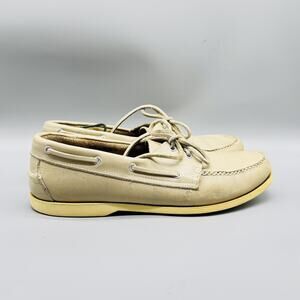 Skippers Shoes Mens 10 Beige Tan Leather Boat Deck 2 Eye Classic Moc Toe Vintage